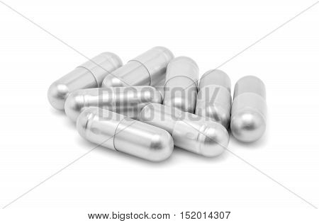 silver pill capsule for health isolated on white background