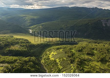 Kronotsky Nature Reserve on Kamchatka Peninsula. View from the helicopter.