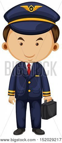 Pilot in blue suit carrying breifcase illustration