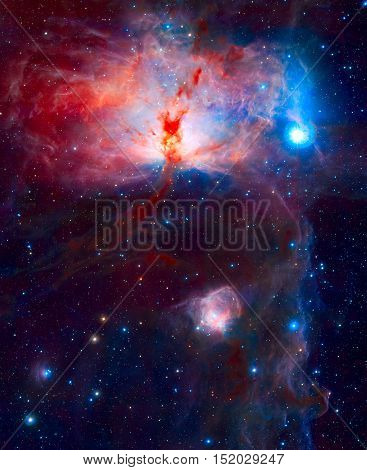 The spectacular star-forming region known as the Flame Nebula, or NGC 2024, in the constellation of Orion. The Flame Nebula is include the Horsehead Nebula. Elements of this image furnished by NASA.