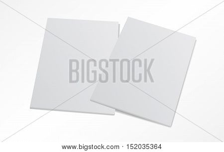 Couple of blank magazine mockup covers isolated on white background. 3D illustration with soft shadows.