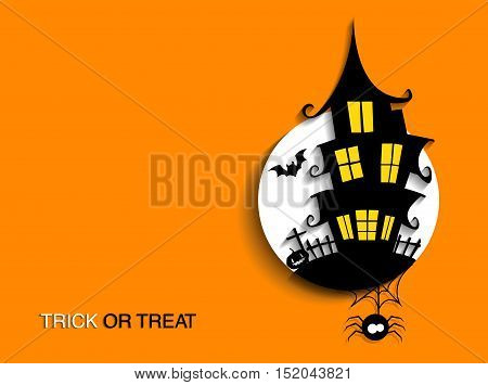 Scary Halloween moonlight background with haunted house. Halloween party background for flyer, banner or poster. Trick or treat party illustration.