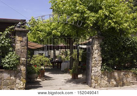 LASTRA A SIGNA, ITALY - MAY 21 2016: External view of the entrance of historical Edy Piu traditional restaurant on Tuscan Hills