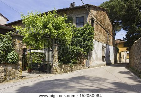 LASTRA A SIGNA, ITALY - MAY 21 2016: External view of the entrance of historical Edy Piu traditional restaurant on Tuscan Hills