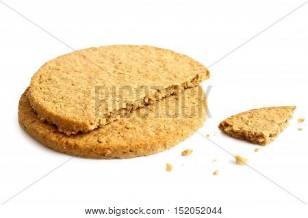 Couple Of Scottish Oatcakes Isolated On White. Broken Oatcake.