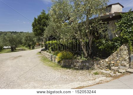 LASTRA A SIGNA, ITALY - MAY 21 2016: Outdoor view of Edy Piu Restaurant on Tuscan hills surrounded by nature