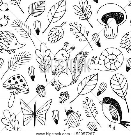Forest animals vector seamless pattern. Autumn  background