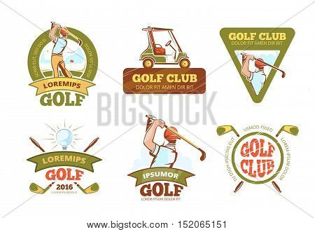 Golf sports club, golf tournament vector color labels, emblems, badges and logos. Competition logotype set illustration