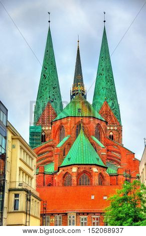 View of St. Mary's Church in Lubeck - UNESCO heritage site in Germany