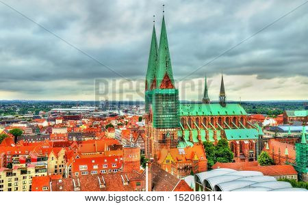 View of St. Mary's Church in Lubeck - UNESCO heritage site in Germany