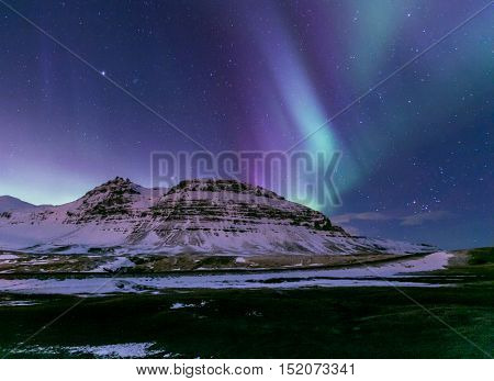 The Northern Light Aurora borealis at Kirkjufell Iceland
