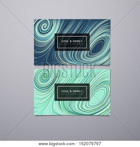 Greeting, invitation or business cards design template with swirled stripes. Vector illustration of swirled and curled stripes background. Marble or acrylic texture imitation. Cool and Swirly background