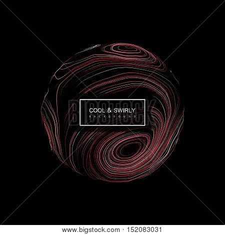 Abstract 3D curl sphere with swirled stripes. Vector vintage illustration of swirled and curled stripes background. Marble or acrylic texture imitation. Cool and Swirly background