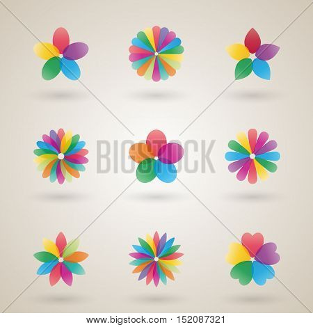 Set of logo design template a flower bud with bright petals business icon flat style vector illustration.