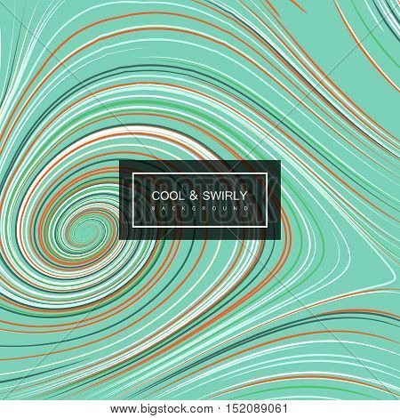Abstract artistic curl background with swirled stripes. Vector vintage illustration of swirled and curled stripes background. Marble or acrylic texture imitation. Cool and Swirly background