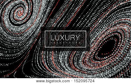 Luxury festive background with shiny silver glitters. Vector illustration of glittering swirled stripes texture