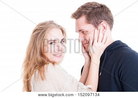 Happy Couple Portrait Cuddling And Being Affective
