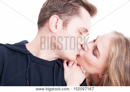 Handsome Couple Kissing And Being Affective Close-up