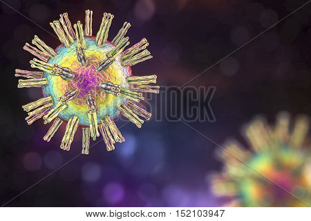 Human Herpes simplex virus on colorful background.with bokeh 3D illustration