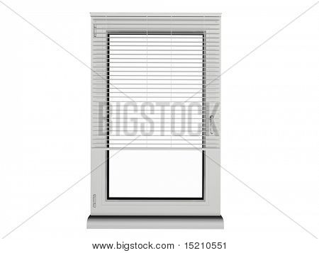 one frame plastic window with blinds isolated on white