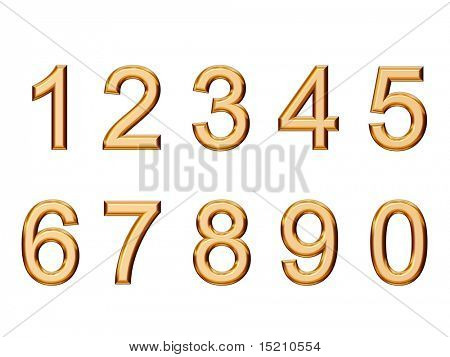 set of golden numbers isolated on white