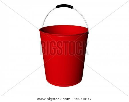 red plastic bucket with handle isolated on white