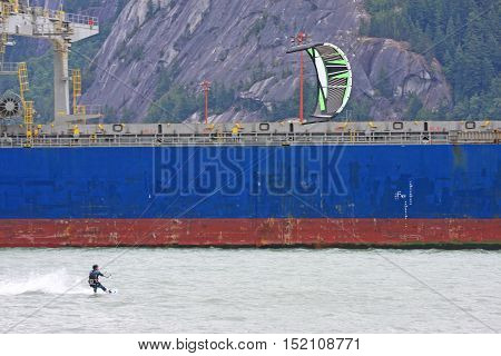 kitesurfer riding in the Howe Sound at Squamish