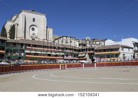 Chinchon Spain - October 15 2016: Main square of Chinchon converted into bullring during the celebration that takes place every year during more than a century Chinchon Spain