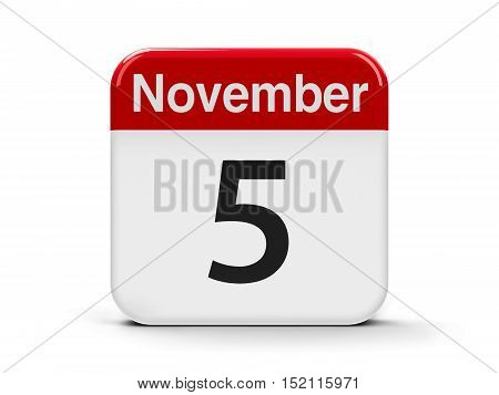 Calendar web button - The Fifth of November three-dimensional rendering 3D illustration