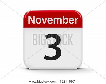 Calendar web button - The Third of November three-dimensional rendering 3D illustration