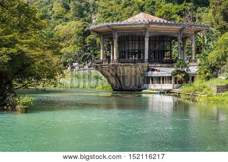 Abkhazia, New Athos. The abandoned railway station of Psyrtskha.