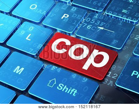 Law concept: computer keyboard with word Cop on enter button background, 3D rendering