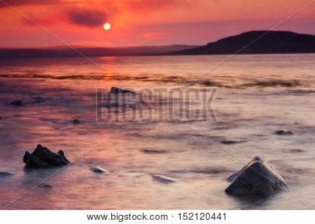 sunrise on the Barents Sea, Kola Peninsula, Murmansk region, Russia