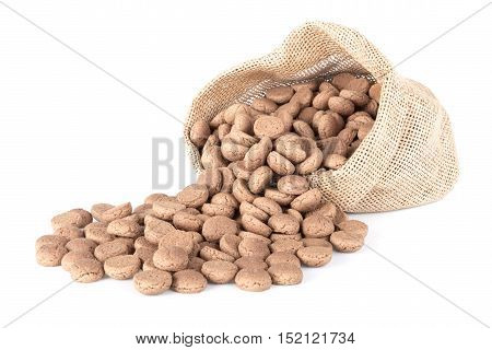 Jute bag with ginger nuts. Typical Dutch candy for Sinterklaas event in december