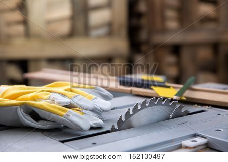 DIY or Do It Yourself series of concept photos about carpentry and woodworking with circular saw.