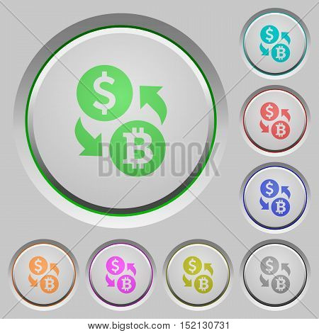 Set of color Dollar Bitcoin exchange sunk push buttons.