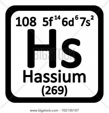 Periodic table element hassium icon on white background. Vector illustration.