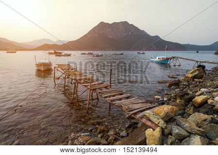 Wooden pier on Adrasan bay, Turkey
