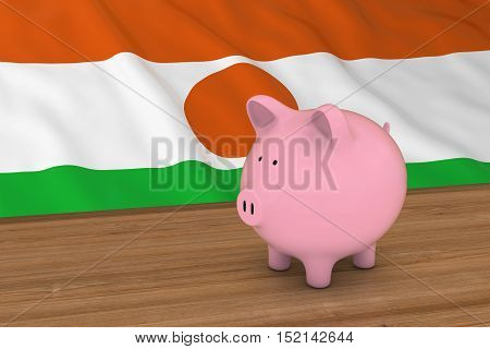 Niger Finance Concept - Piggybank In Front Of Nigerien Flag 3D Illustration