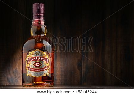 POZNAN POLAND - OCT 11 2016: Blended from whiskies matured for at least 12 years Chivas Regal 12 is a blended Scotch whisky produced by Chivas Brothers in Keith Scotland
