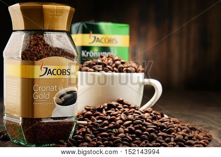 POZNAN POLAND - OCT 12 2016: Jacobs is a brand of coffee marketed in Europe by Jacobs Douwe Egberts headquartered in Amsterdam Netherlands