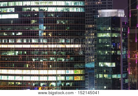Windows office building for background at night
