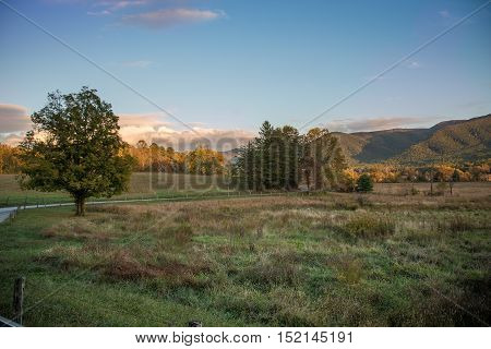 Sunset on Smoky Mountains National Park during the fall season