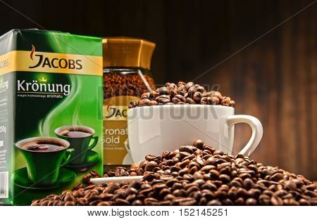 POZNAN POLAND - OCT 12 2016: Jacobs is a brand of coffee marketed in Europe by Jacobs Douwe Egberts headquartered in Amsterdam Netherlands