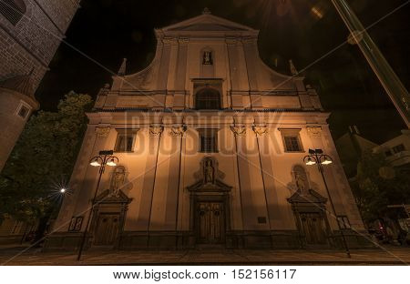 Night In Ceske Budejovice Town In Summer Time