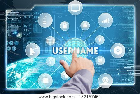 Business, Technology, Internet And Network Concept. Young Businessman Working On A Virtual Screen Of