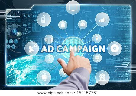 Business, Technology, Internet And Network Concept. Young Businessman Working On A Virtual Screen Of