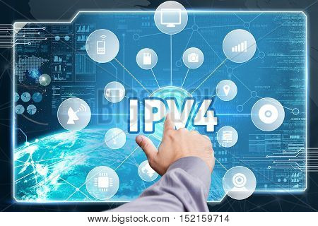 Business, Technology, Internet And Network Concept. Young Businessman Working On A Virtual Screen Of