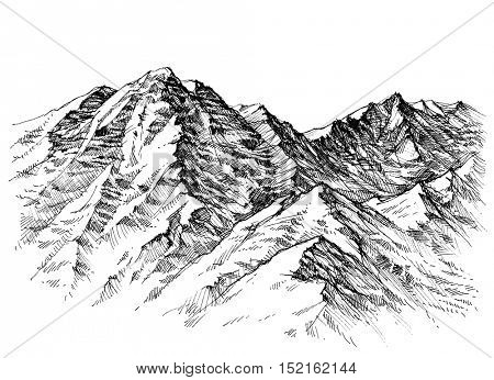 Mountains sketch. Mountains ranges hand drawing