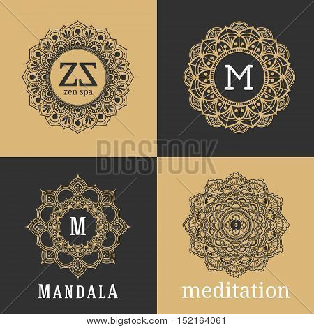 Vintage luxury floral sign and frame for tattoo monogram logo and decorative design element. Vector illustration